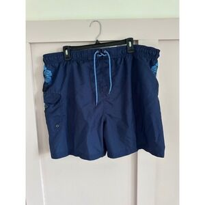 Sand N Sun Mens Navy Blue Hibiscus Floral‎ Swim Trunks Medium SN14A751